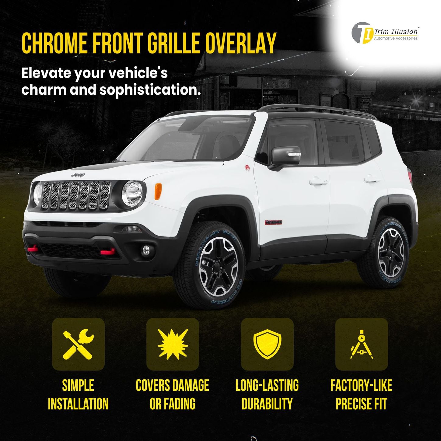 2015-2019 Jeep Renegade Sport/Limited/Latitude 7 PCS Chrome Tape-on Patented Grille Overlay