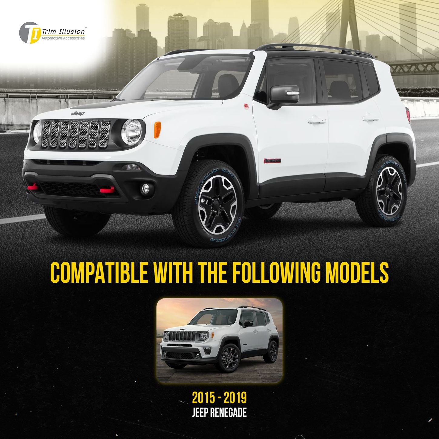 2015-2019 Jeep Renegade Sport/Limited/Latitude 7 PCS Chrome Tape-on Patented Grille Overlay