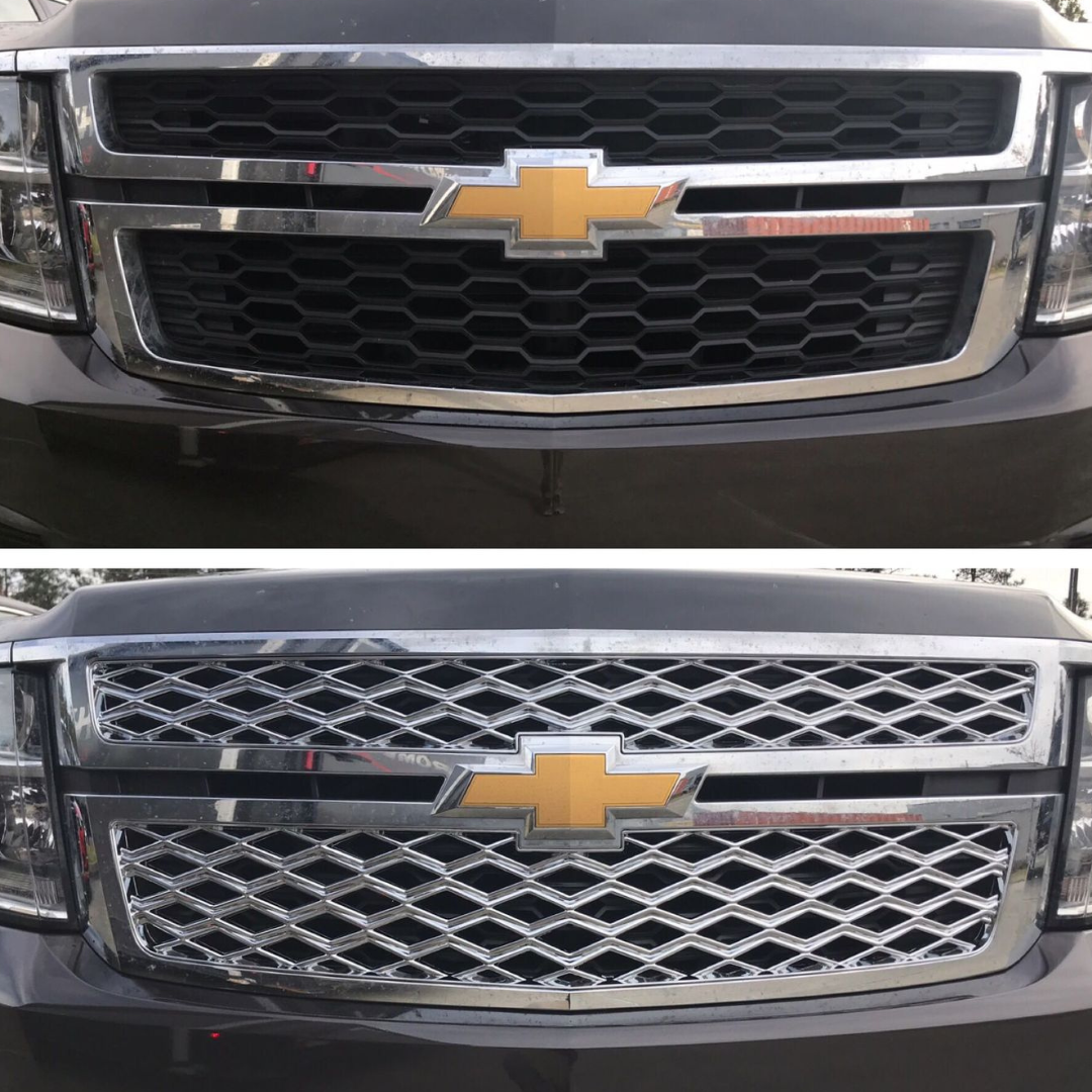 2015-2020 Chevrolet Tahoe/Suburban 2 PCS Diamond Mesh Chrome Tape-on Patented Grille Overlay