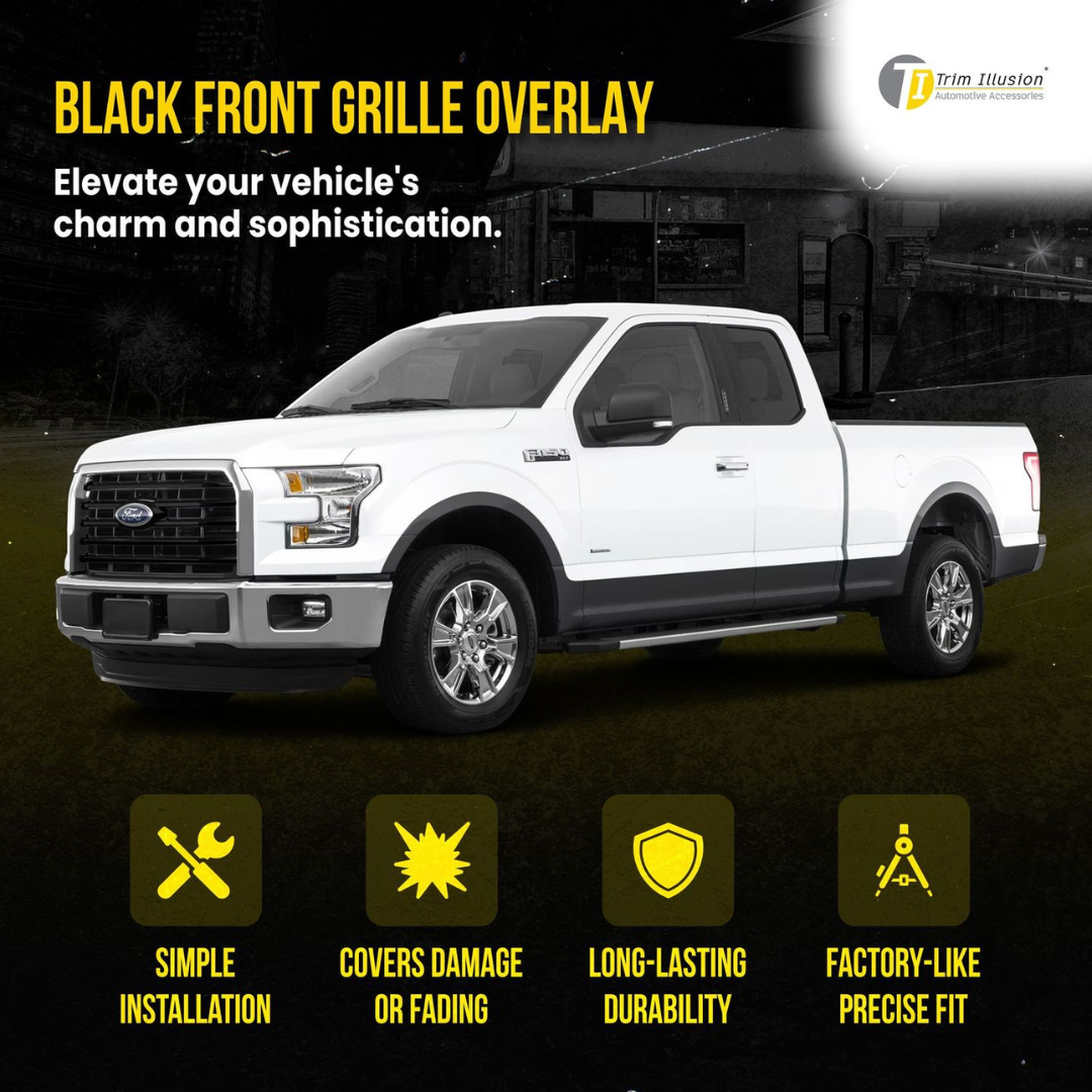 2015-2017 Ford F-150 XLT 4 PCS Gloss Black Tape-on Patented Grille Overlay