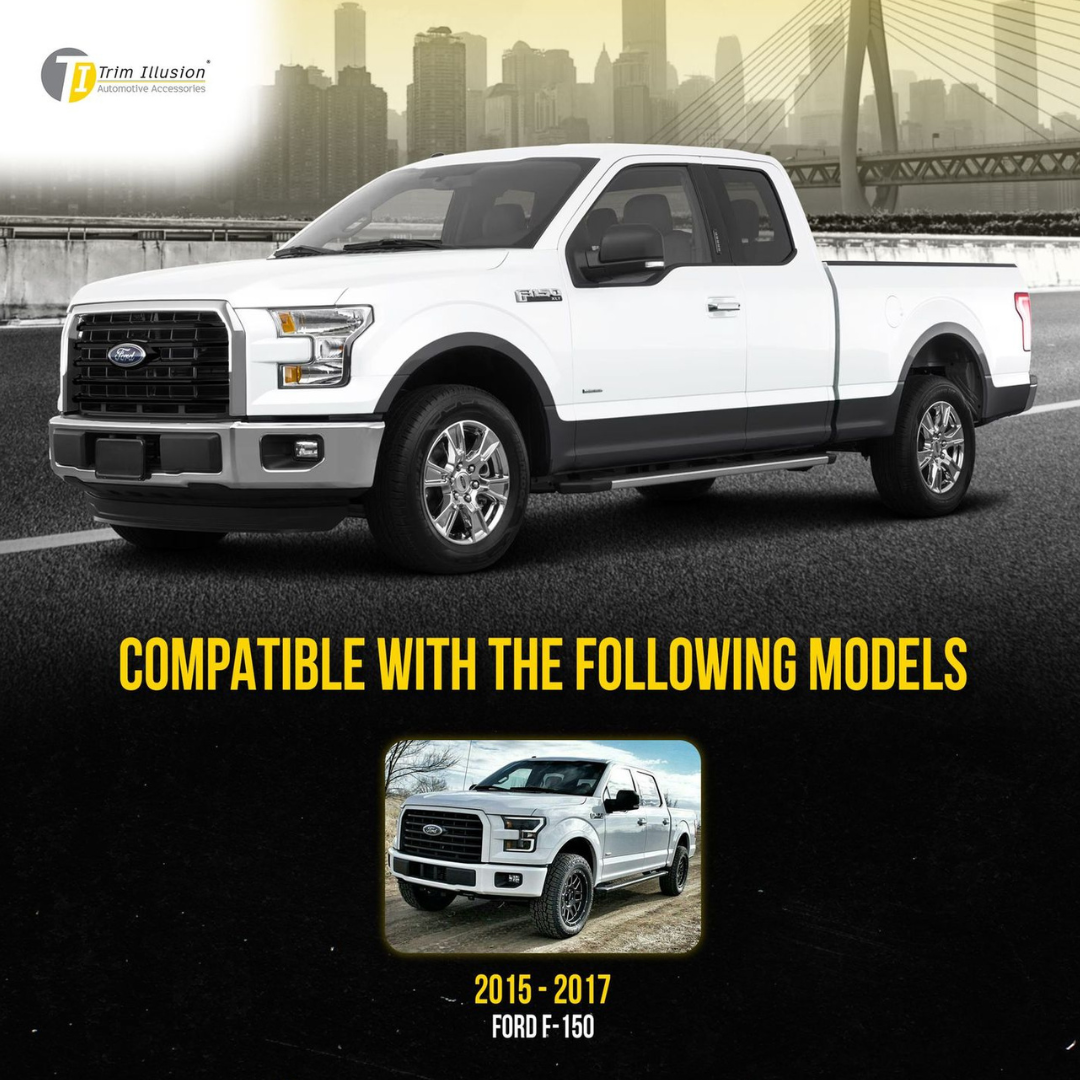 2015-2017 Ford F-150 XLT 4 PCS Gloss Black Tape-on Patented Grille Overlay