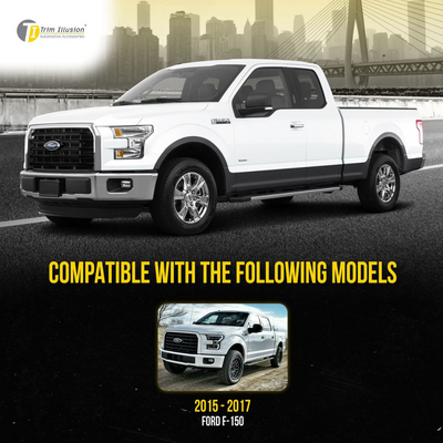 2015-2017 Ford F-150 XLT 4 PCS Gloss Black Tape-on Patented Grille Overlay