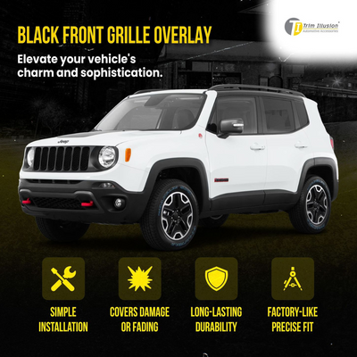2015-2019 Jeep Renegade Sport/Limited/Latitude 7 PCS Gloss Black Tape-on Patented Grille Overlay