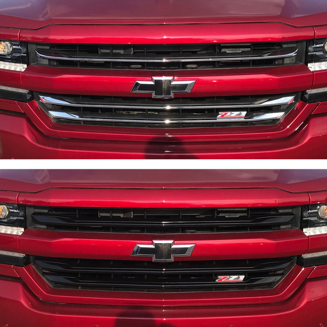 2016-2018 Chevrolet Silverado 1500 LTZ 3 PCS Gloss Black Tape-on Patented Grille Overlay