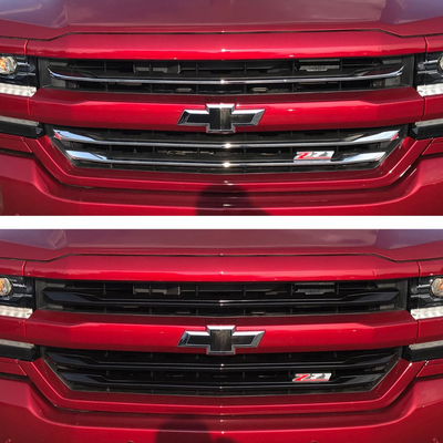 2016-2018 Chevrolet Silverado 1500 LTZ 3 PCS Gloss Black Tape-on Patented Grille Overlay
