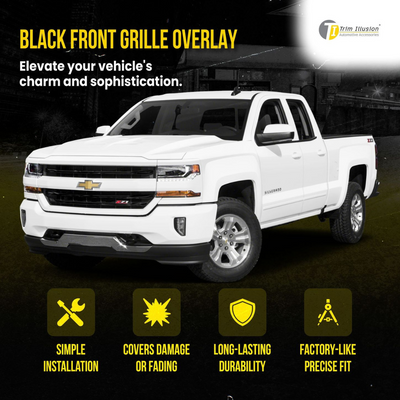 2016-2018 Chevrolet Silverado 1500 LTZ 3 PCS Gloss Black Tape-on Patented Grille Overlay