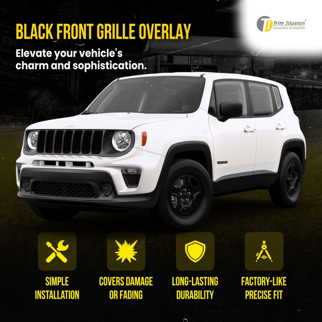 2019-2023 Jeep Renegade 2019 Late Model 7 PCS Gloss Black Tape-on Patented Grille Overlay