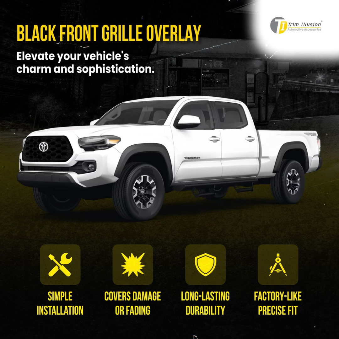 2020-2023 Toyota Tacoma TRD Sport/Off-Road Does not fit grille with Camera 1 PC Gloss Black Snap-on W/Tape Patented Grille Overlay