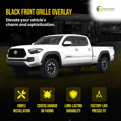 2020-2023 Toyota Tacoma TRD Sport/Off-Road Does not fit grille with Camera 1 PC Gloss Black Snap-on W/Tape Patented Grille Overlay