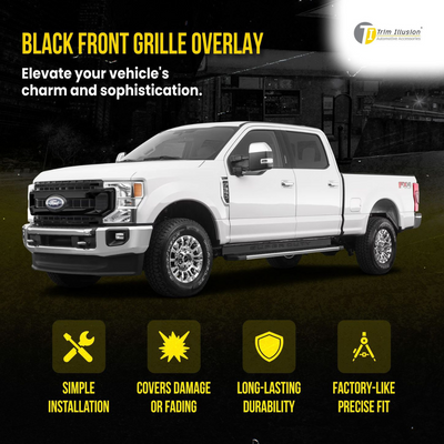 2020-2022 Ford F-250 Super Duty/F-350 Super Duty XLT 3 PCS Gloss Black Snap-on W/Tape Patented Grille Overlay