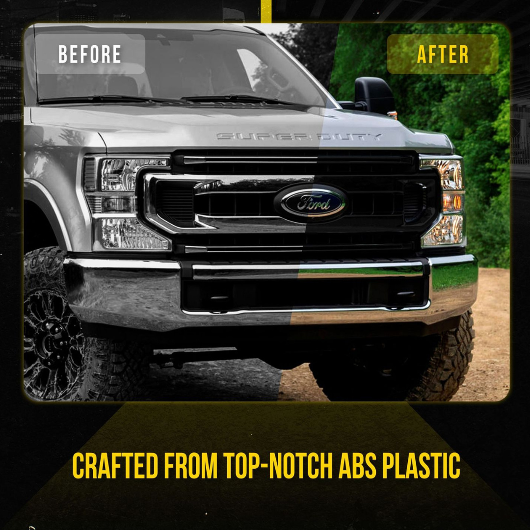 2020-2022 Ford F-250 Super Duty/F-350 Super Duty XLT 3 PCS Gloss Black Snap-on W/Tape Patented Grille Overlay