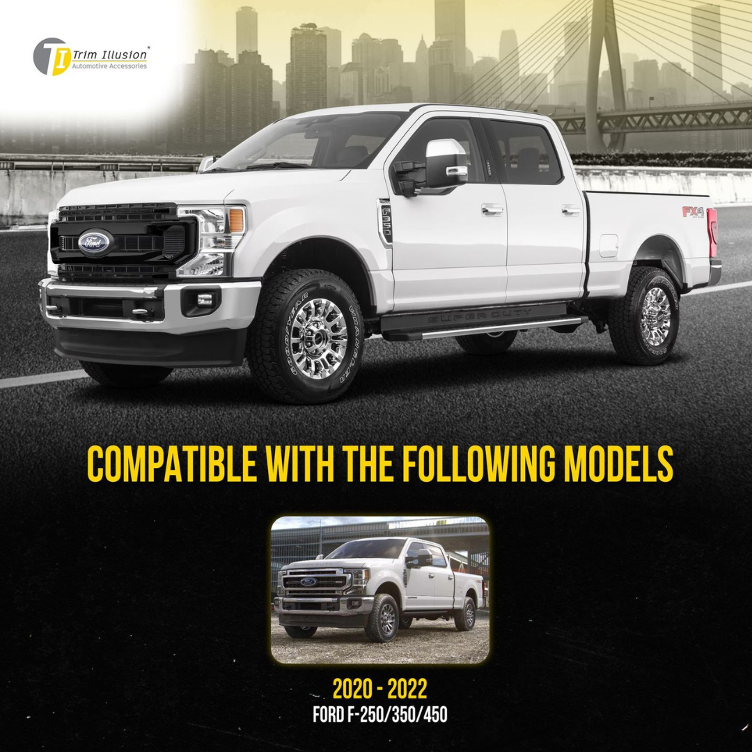 2020-2022 Ford F-250 Super Duty/F-350 Super Duty XLT 3 PCS Gloss Black Snap-on W/Tape Patented Grille Overlay