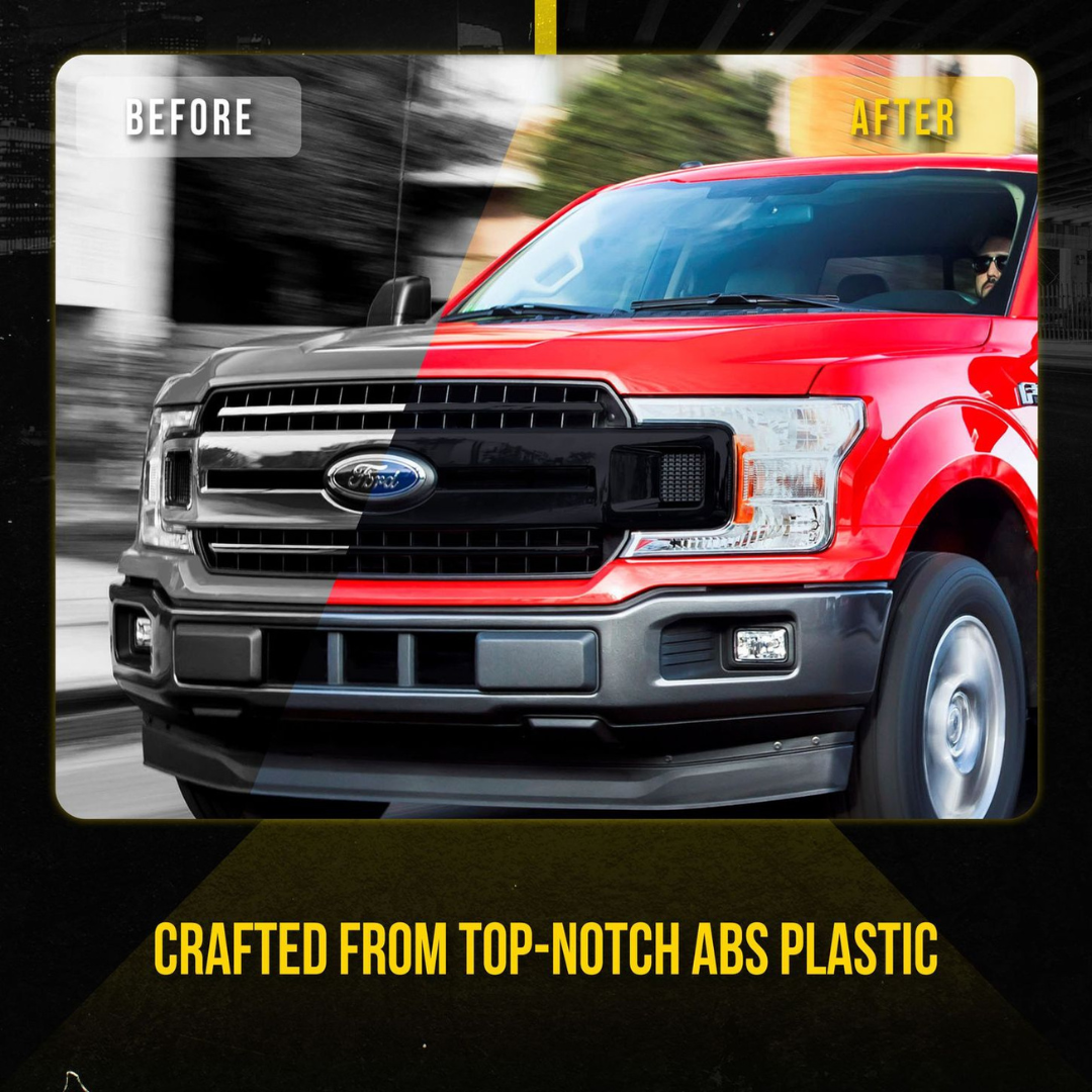 2018-2020 Ford F-150 XLT 3 PCS Gloss Black Snap-on W/Tape Patented Grille Overlay