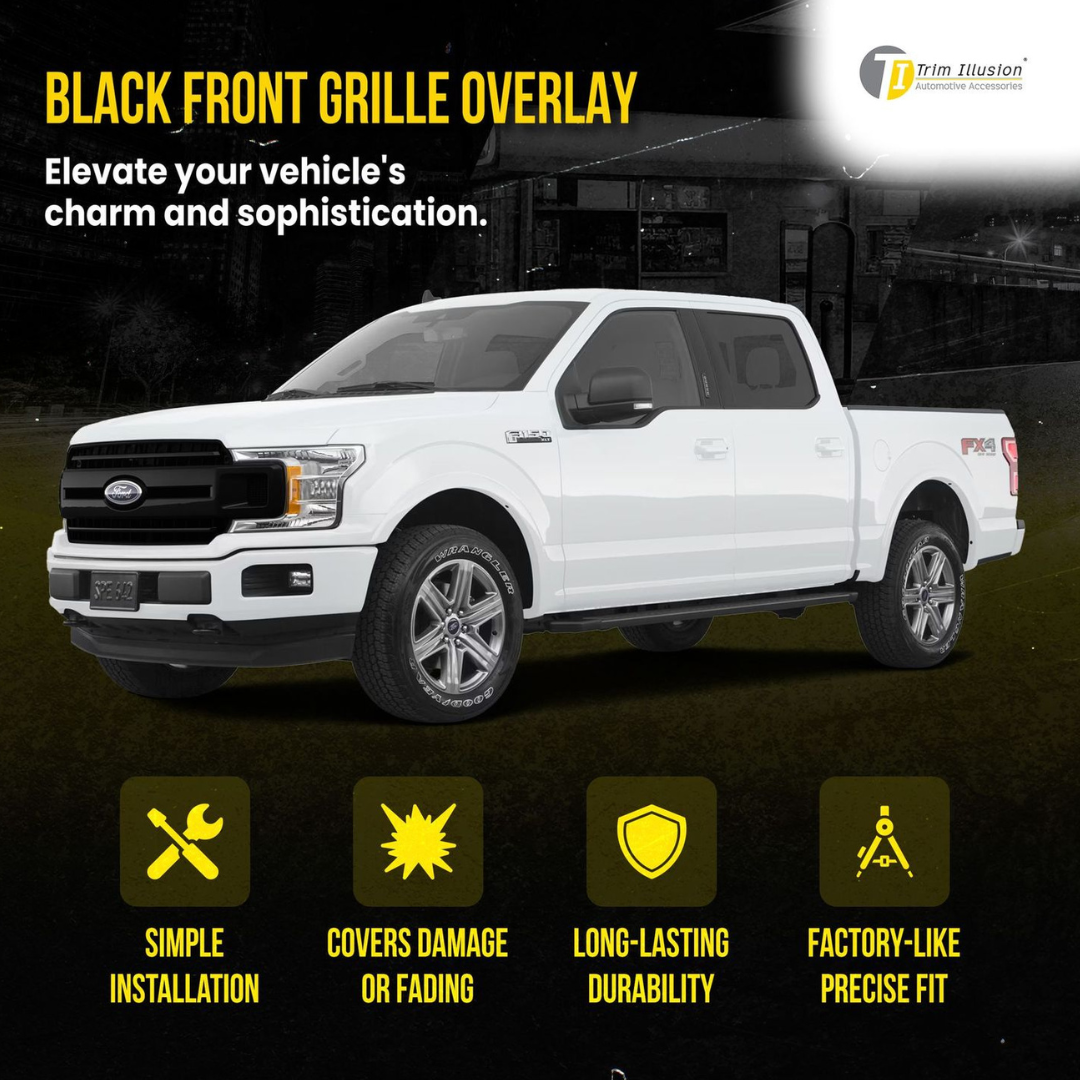 2018-2020 Ford F-150 XLT 3 PCS Gloss Black Snap-on W/Tape Patented Grille Overlay
