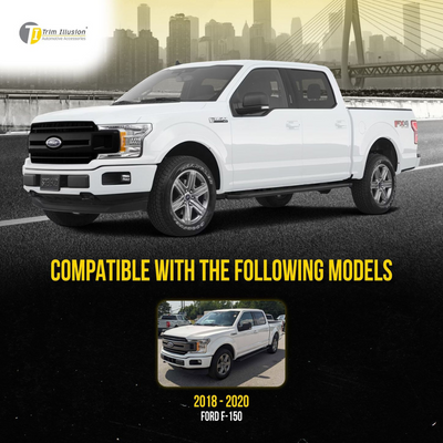 2018-2020 Ford F-150 XLT 3 PCS Gloss Black Snap-on W/Tape Patented Grille Overlay