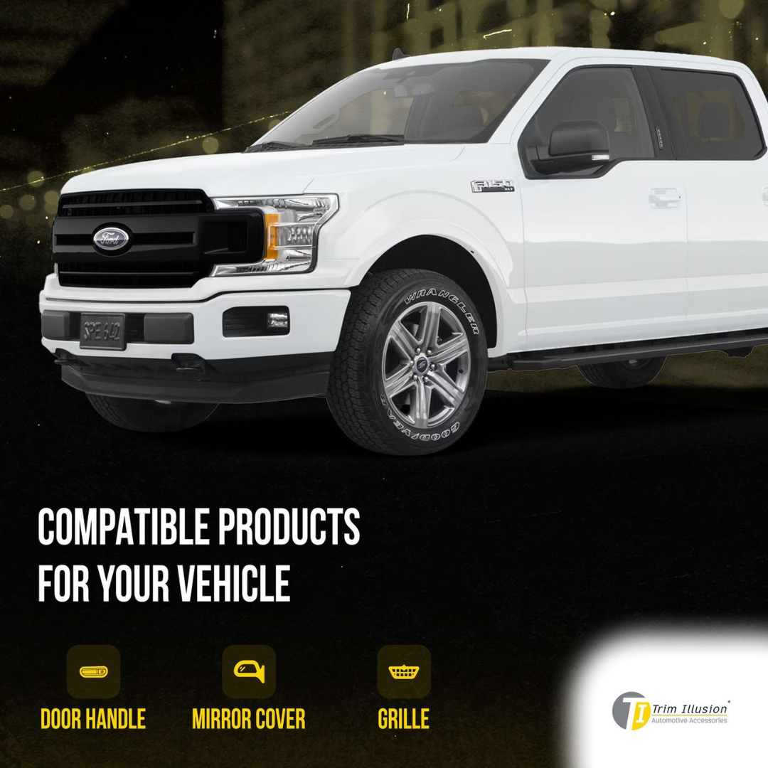2018-2020 Ford F-150 XLT 3 PCS Gloss Black Snap-on W/Tape Patented Grille Overlay