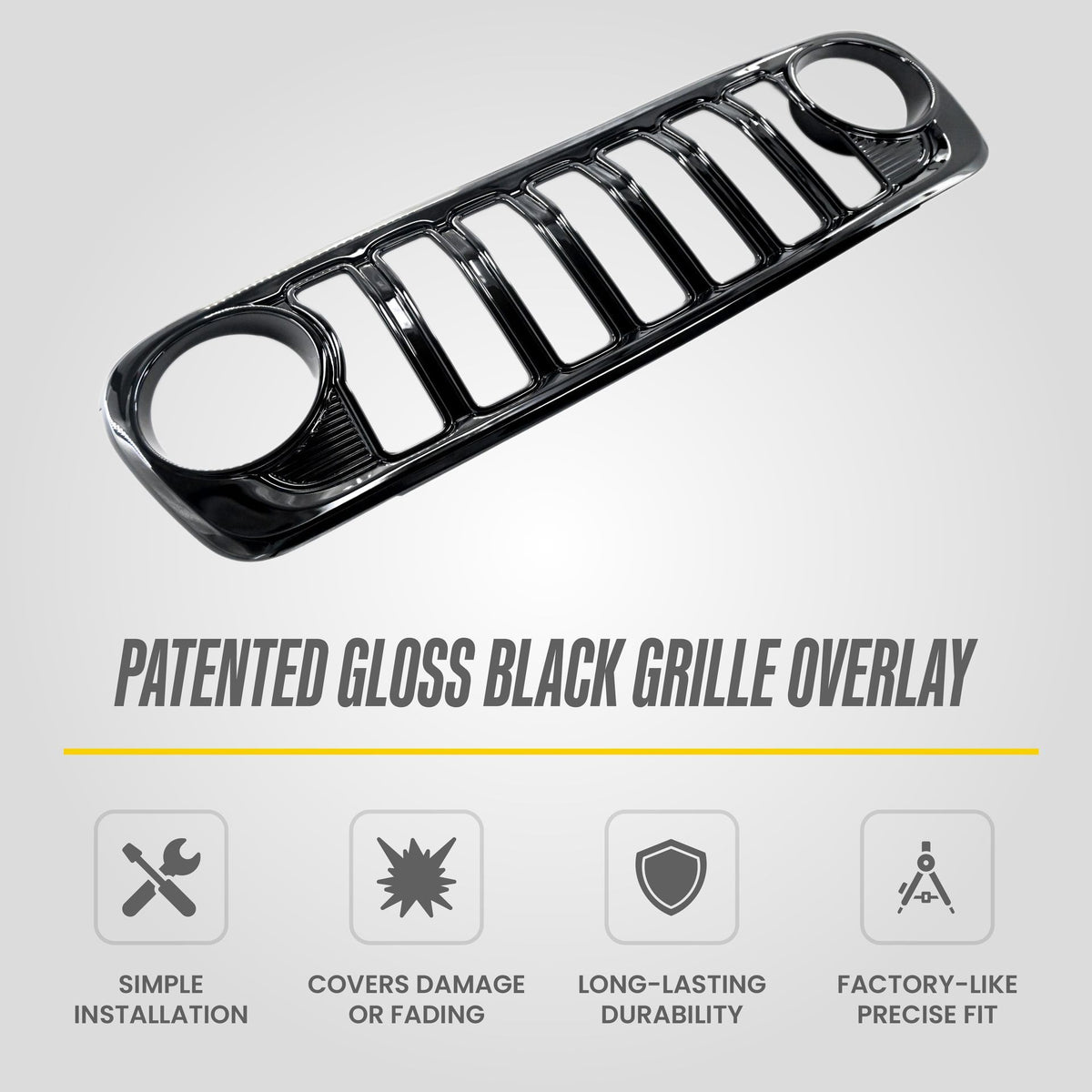 Trim Illusion ABS6807BLK gloss black grille overlay for 2024-2026 Jeep Wrangler and Gladiator - image 10