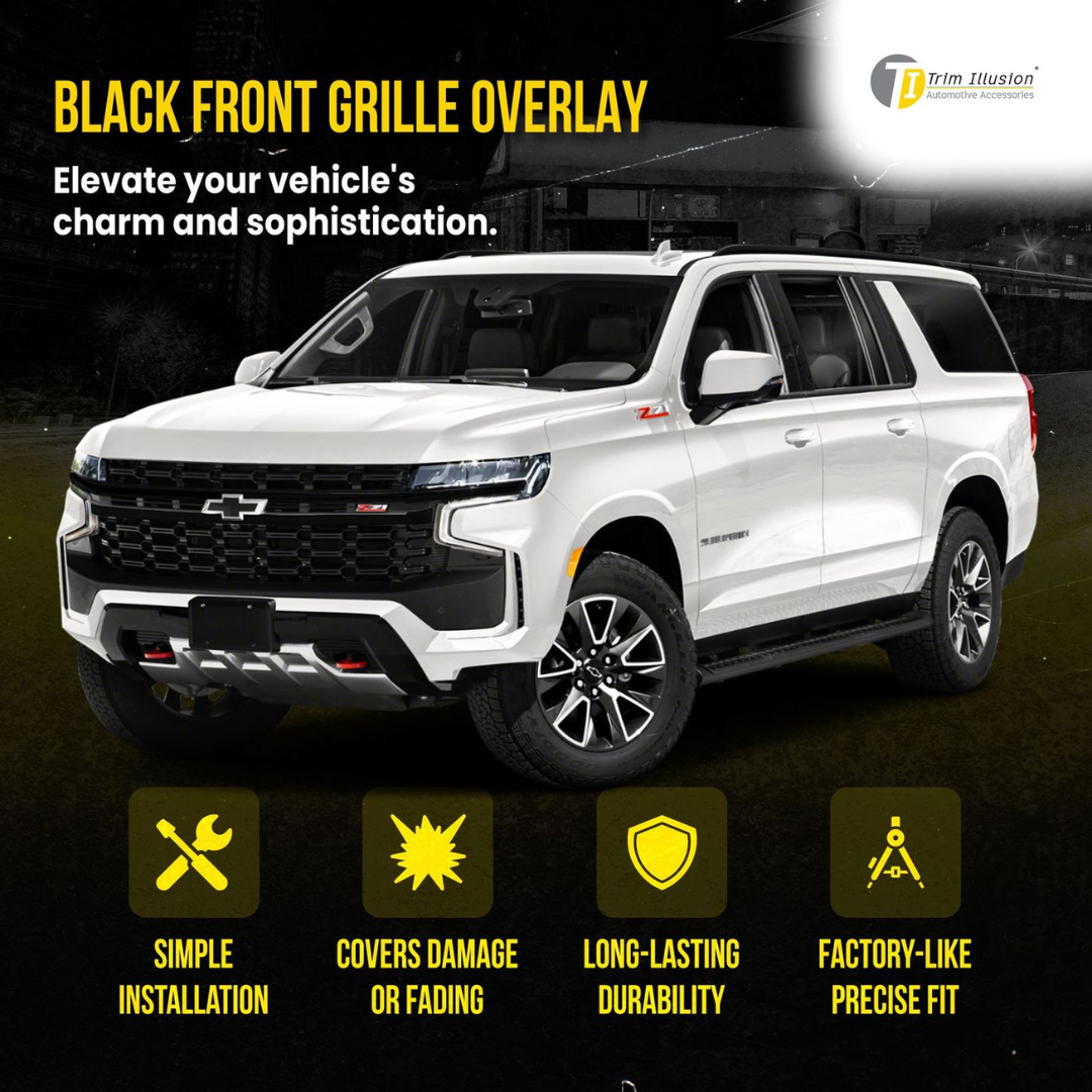 2021-2024 Chevrolet Suburban/Tahoe 4 PCS Gloss Black Tape-on Patented Grille Overlay