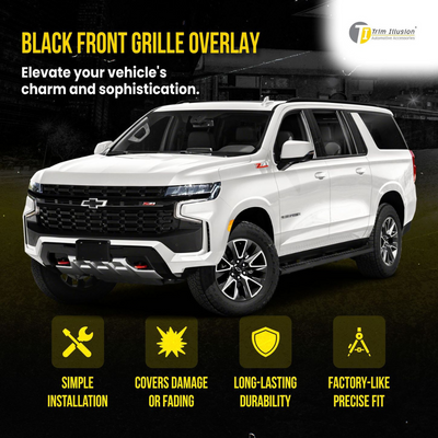 2021-2024 Chevrolet Suburban/Tahoe 4 PCS Gloss Black Tape-on Patented Grille Overlay