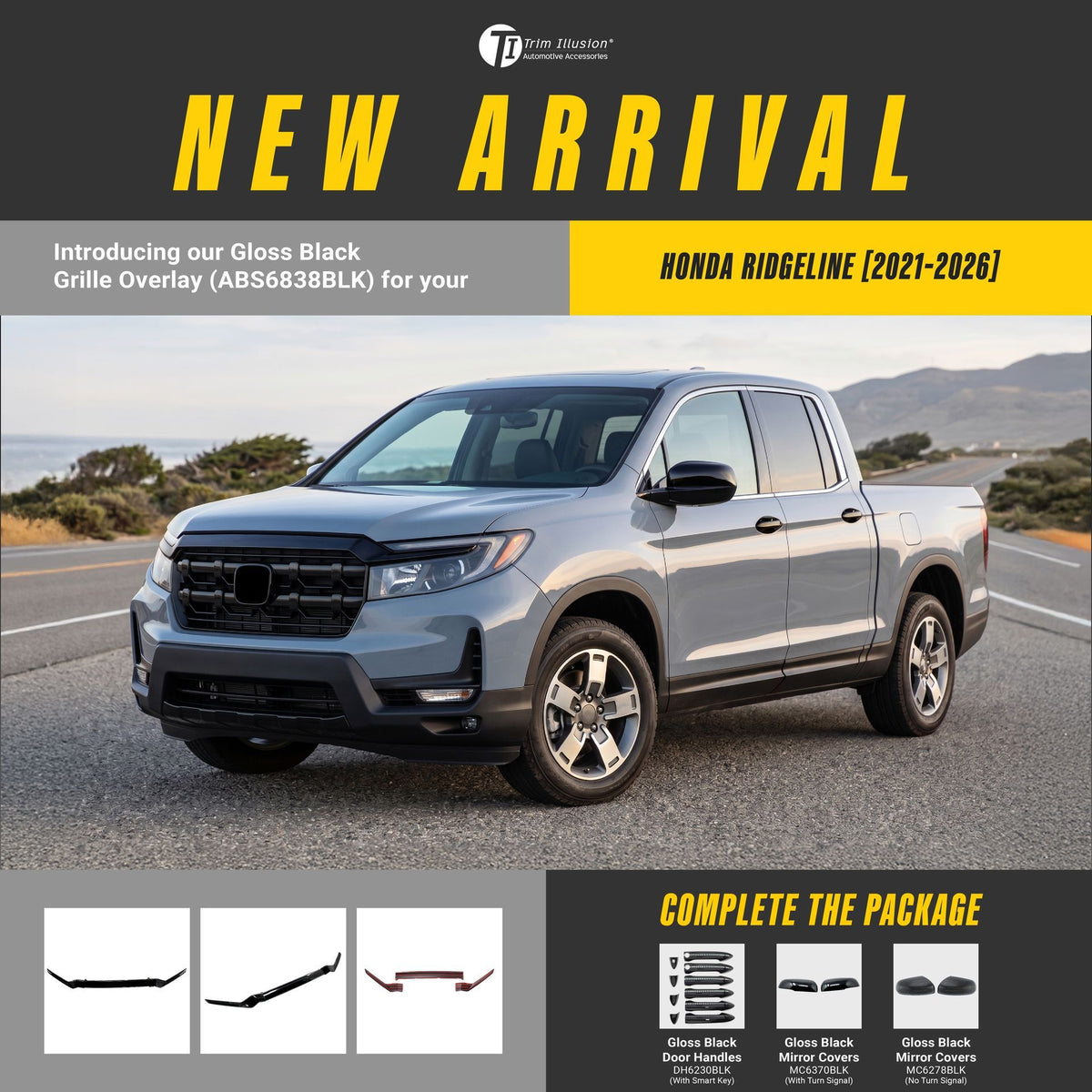 Trim Illusion ABS6838BLK gloss black grille overlay for 2021-2026 Honda Ridgeline and Passport - image 20