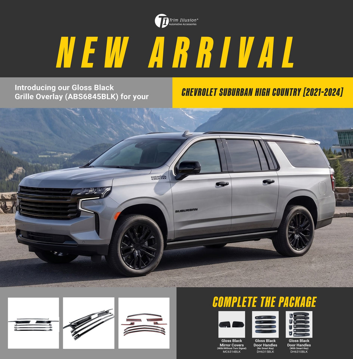 Trim Illusion ABS6845BLK gloss black grille overlay for 2021-2024 Chevrolet Suburban and Tahoe - image 17