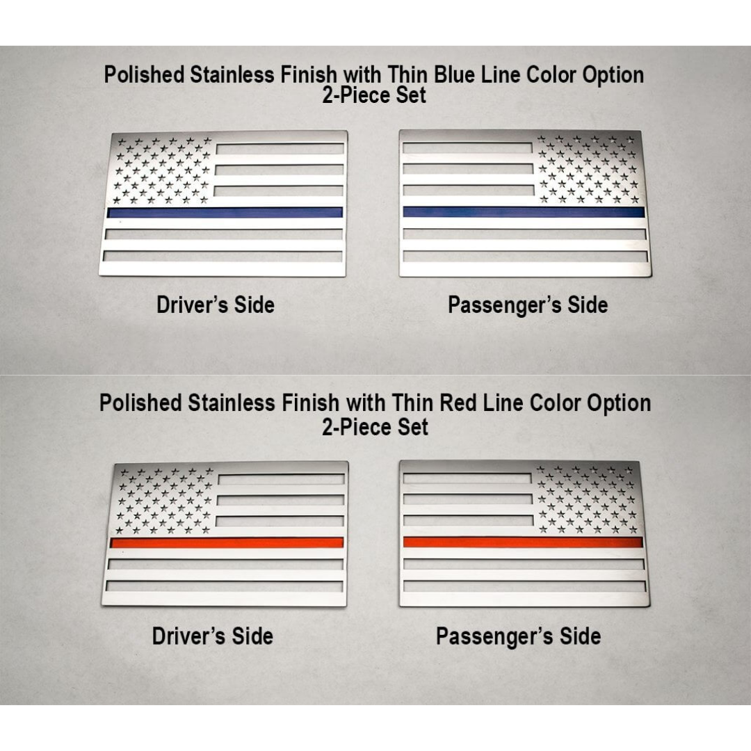 American Flag Emblem 1 or 2 Piece Set | Stainless Steel, Choose Color & Finish