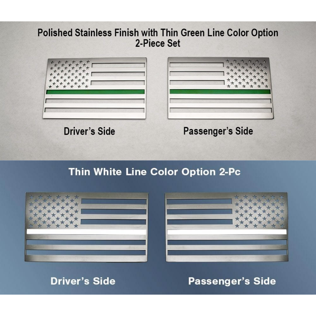 American Flag Emblem 1 or 2 Piece Set | Stainless Steel, Choose Color & Finish