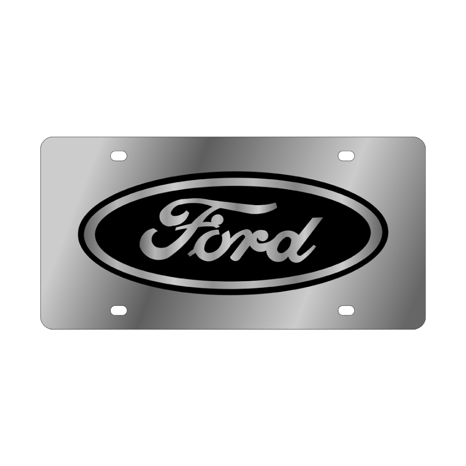 Black Ford Oval Stainless Steel License Plate