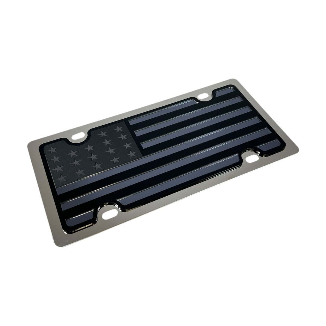 Blacked Out USA Flag Stainless Steel License Plate