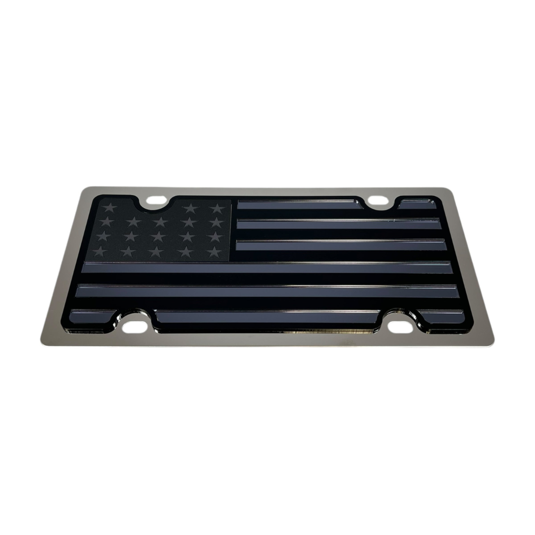 Blacked Out USA Flag Stainless Steel License Plate