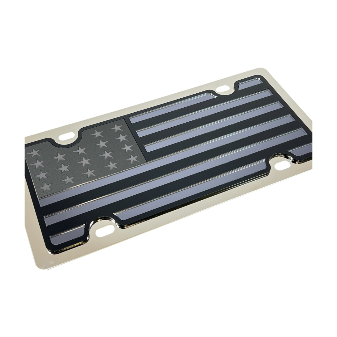 Blacked Out USA Flag Stainless Steel License Plate