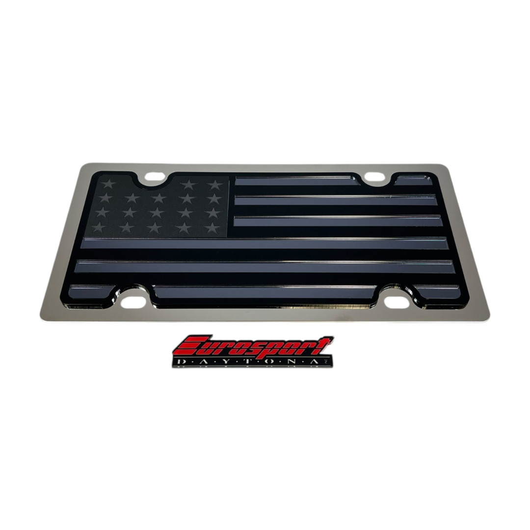 Blacked Out USA Flag Stainless Steel License Plate