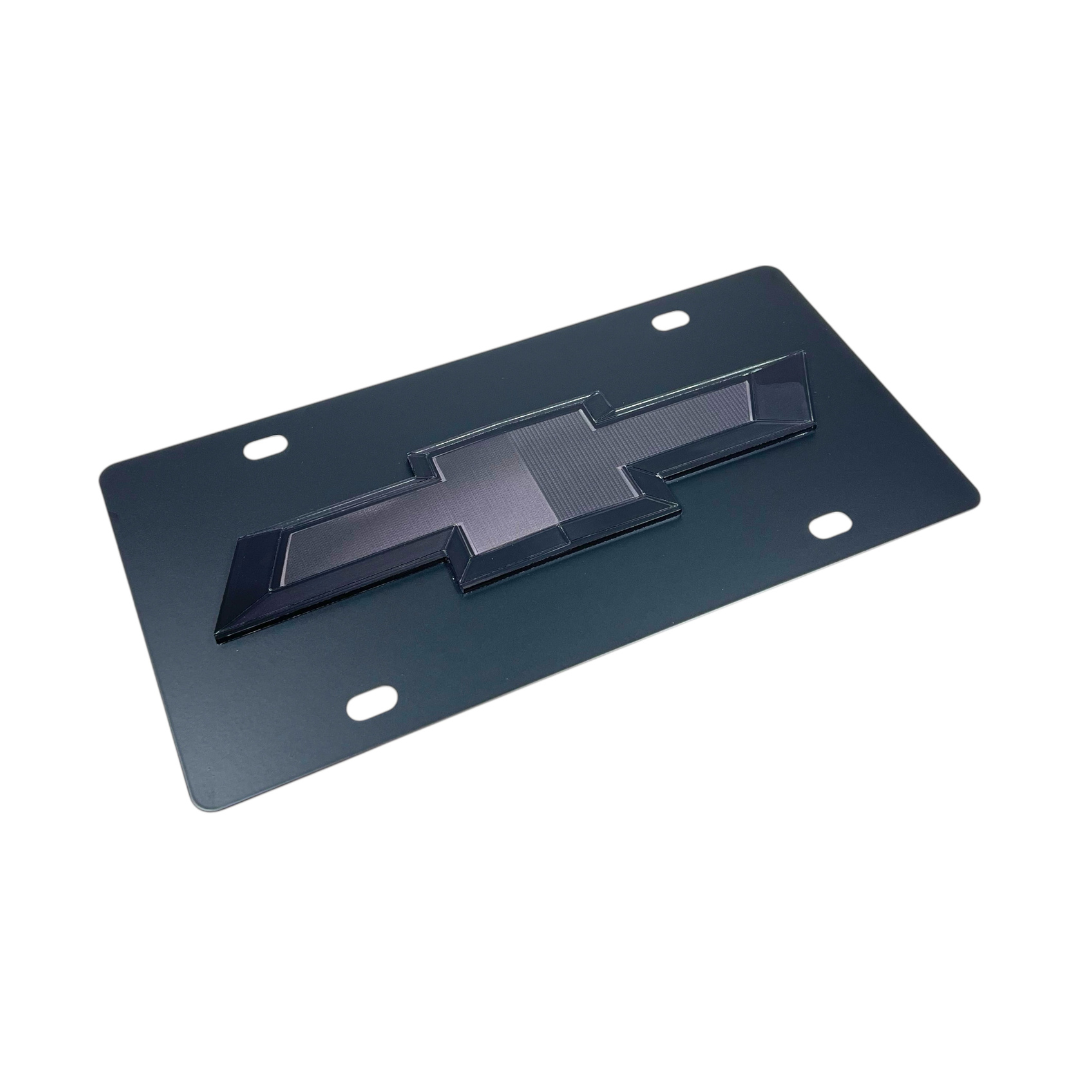 Chevrolet Bowtie Blacked Out Carbon Steel License Plate
