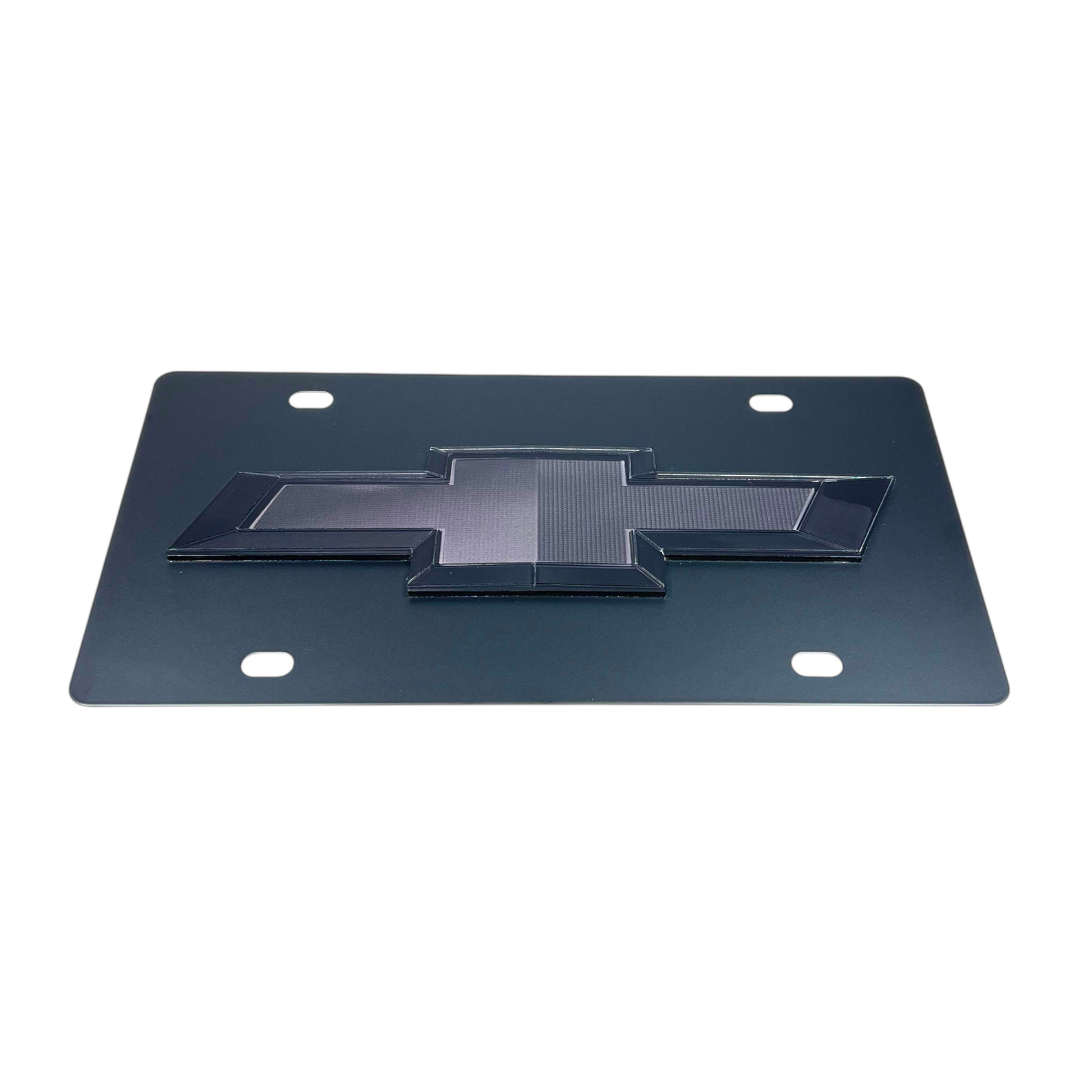 Chevrolet Bowtie Blacked Out Carbon Steel License Plate