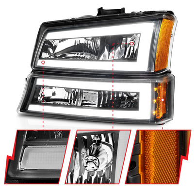 Chevrolet Silverado 1500 03-06 / 07 Classic Black Crystal LED Projector Plank Style Headlights 4pcs