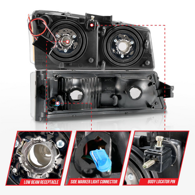Chevrolet Silverado 1500 03-06 / 07 Classic Black Crystal LED Projector Plank Style Headlights 4pcs