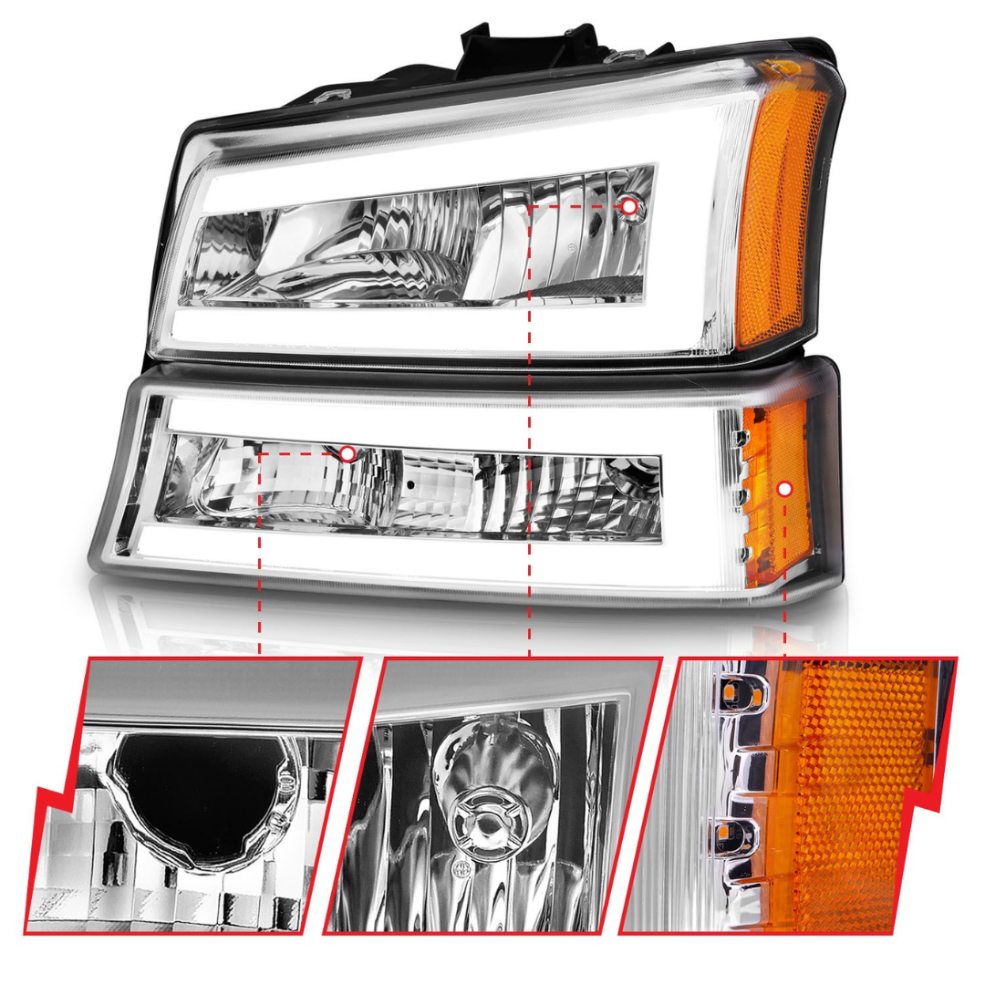 Chevrolet Silverado 1500 03-06 / 07 Classic Chrome Crystal LED Projector Plank Style Headlights 4pcs