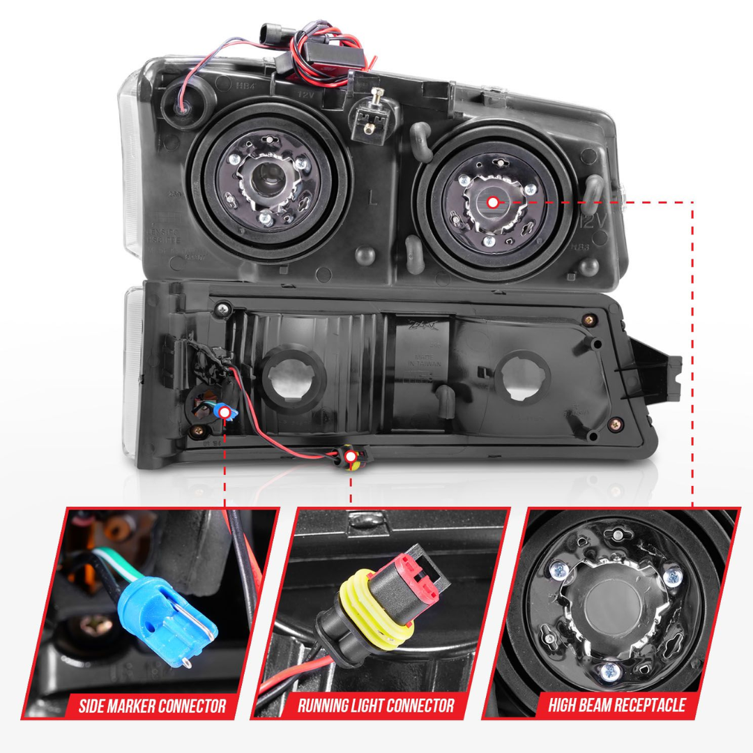 Chevrolet Silverado 1500 03-06 / 07 Classic Chrome Crystal LED Projector Plank Style Headlights 4pcs