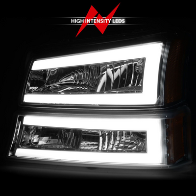 Chevrolet Silverado 1500 03-06 / 07 Classic Chrome Crystal LED Projector Plank Style Headlights 4pcs