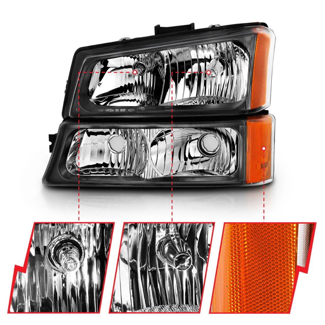 Chevrolet Silverado 1500 03-06 Black Crystal Headlights 4pcs W/ Parking Signal Light 4pcs