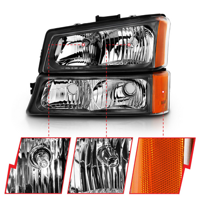 Chevrolet Silverado 1500 03-06 Black Crystal Headlights 4pcs W/ Parking Signal Light 4pcs