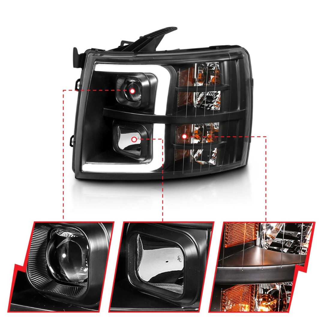 Chevrolet Silverado 1500 07-13 / 2500HD/3500HD 07-14 Black Projector Plank Style Headlights