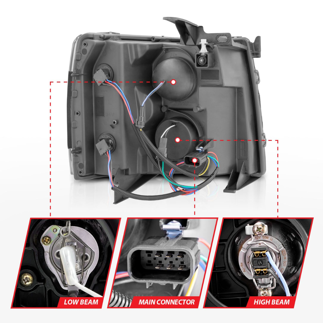 Chevrolet Silverado 1500 07-13 / 2500HD/3500HD 07-14 Black Projector Plank Style Sequential Headlights