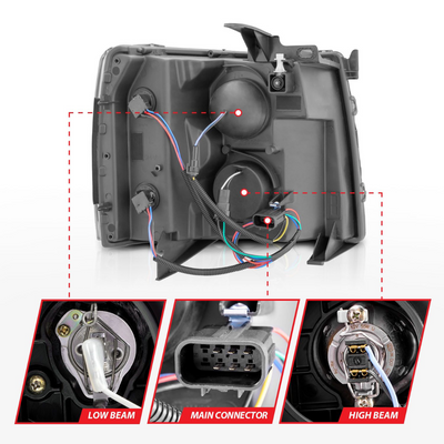 Chevrolet Silverado 1500 07-13 / 2500HD/3500HD 07-14 Black Projector Plank Style Sequential Headlights