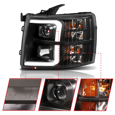 Chevrolet Silverado 1500 07-13 / 2500HD/3500HD 07-14 Black Projector Plank Style Switchback Headlights