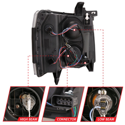 Chevrolet Silverado 1500 07-13 / 2500HD/3500HD 07-14 Black Projector Plank Style Switchback Headlights