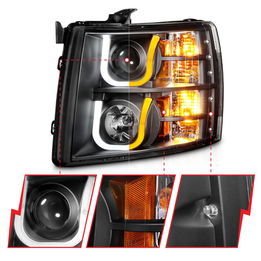 Chevrolet Silverado 1500 07-13 / 2500HD/3500HD 07-14 Black Projector U-Bar Switchback Headlights