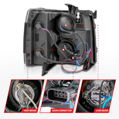 Chevrolet Silverado 1500 07-13 / 2500HD/3500HD 07-14 Black Projector U-Bar Switchback Headlights