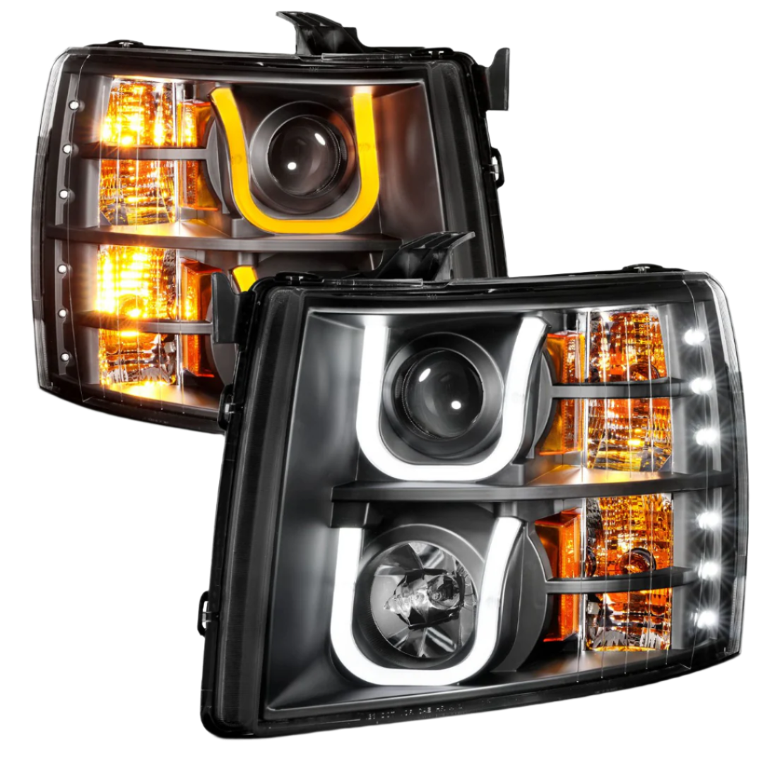 Chevrolet Silverado 1500 07-13 / 2500HD/3500HD 07-14 Black Projector U-Bar Switchback Headlights
