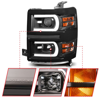 Chevrolet Silverado 1500 14-15 Black Projector Switchback Plank Style Headlights